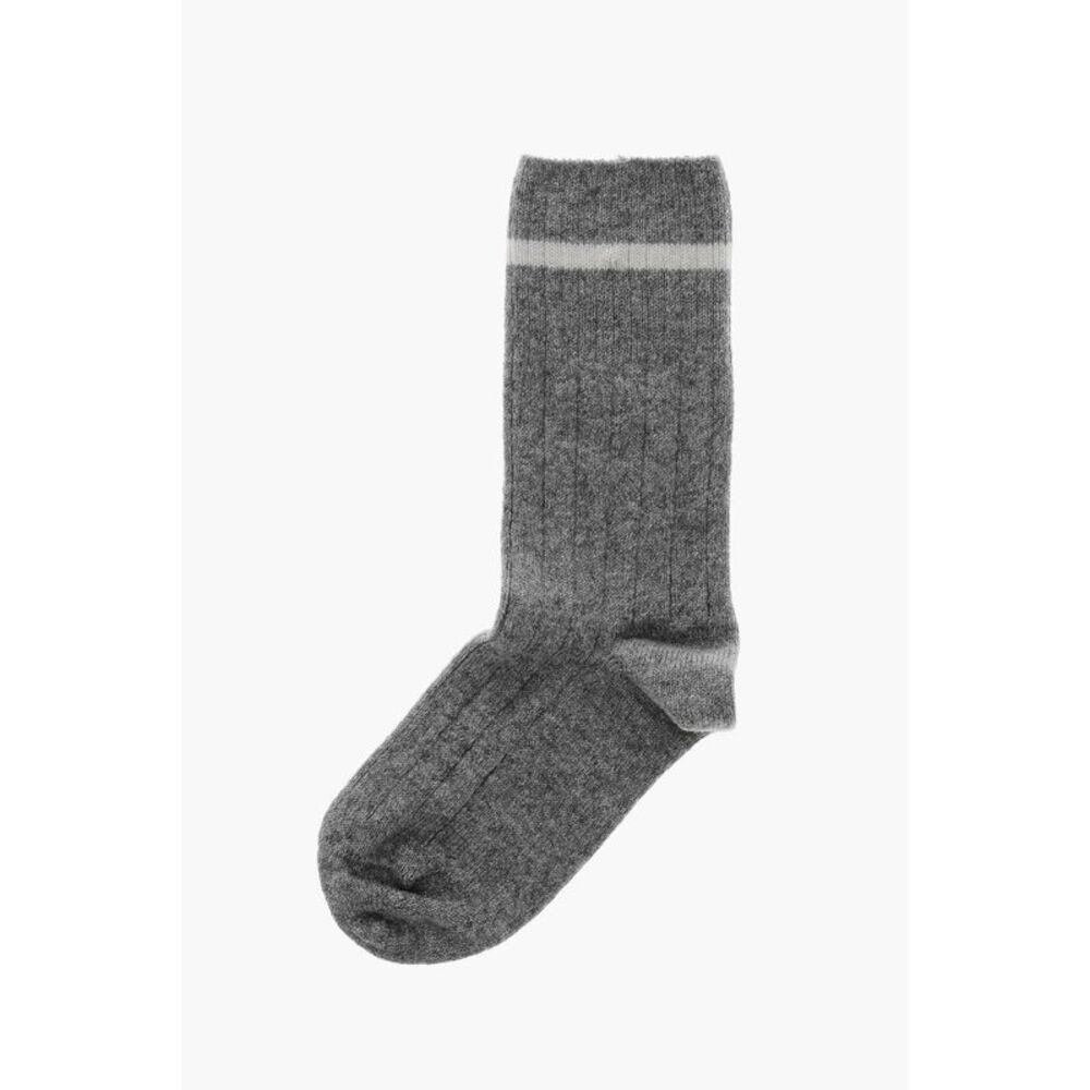 Mixed Cashmere Ribbed Socks with Embroidered Logo - Picture 4 of 4